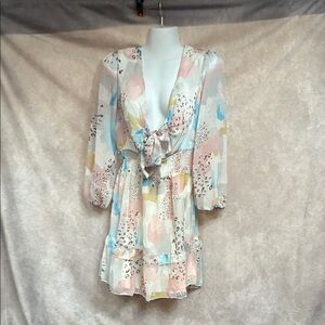 Pastel Tie-Front Abstract Print Mini Dress - Women